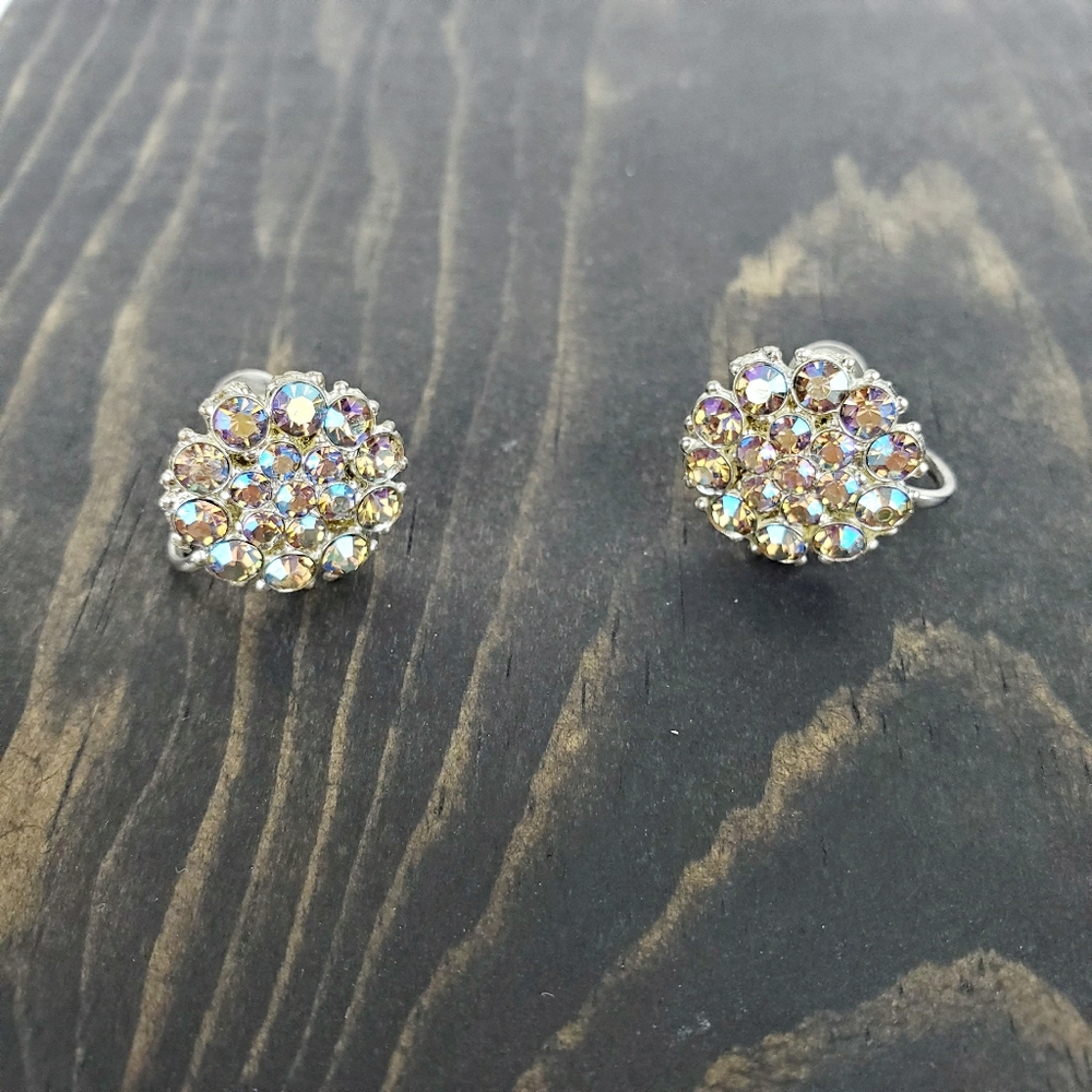 Vintage 1960 Screw-on Circular Rhinestone Earrings - Picture 1 of 4